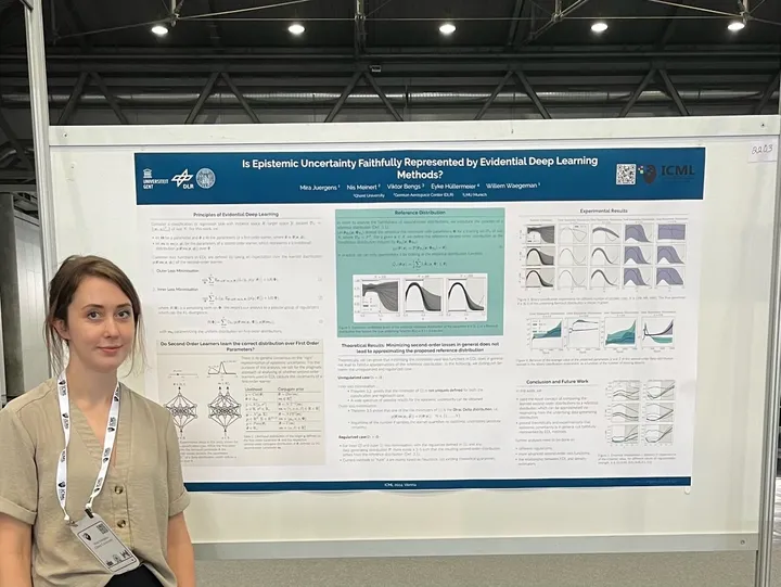 Mira Juergens presenting her poster at ICML 2024